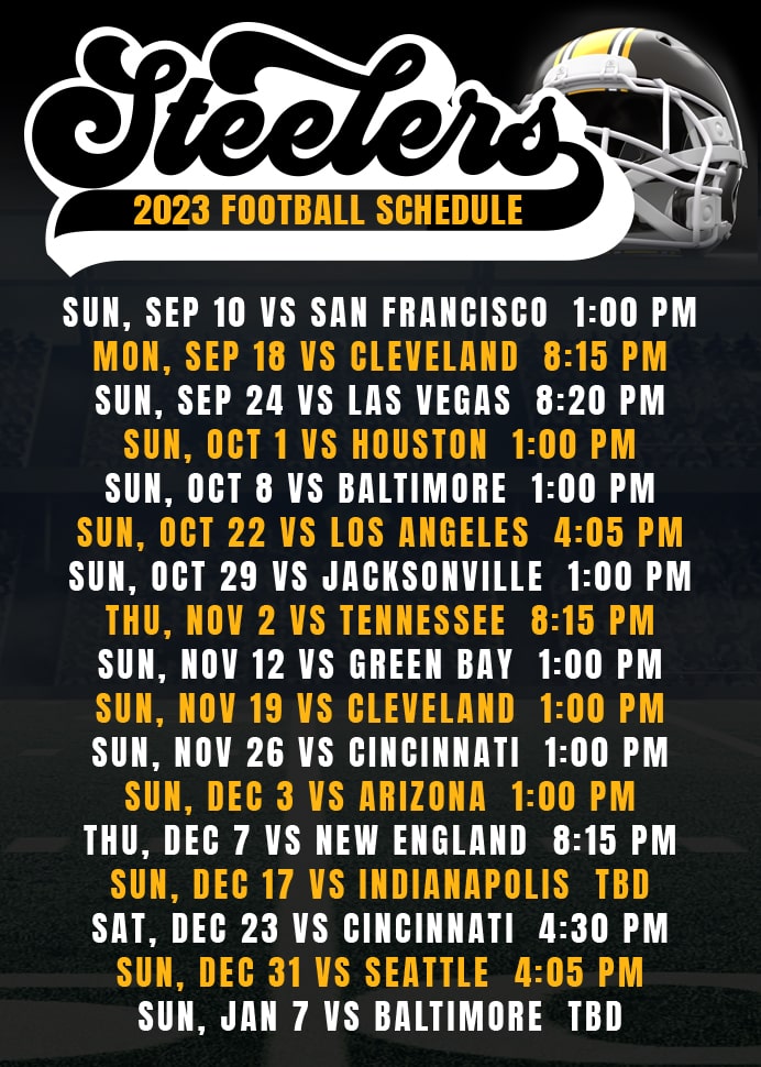 Schedule for the Steelers