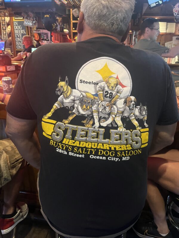 Steelers Headquarters T-shirt design with dogs in football uniforms.